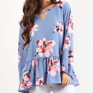 Periwinkle Floral Keyhole Blouse